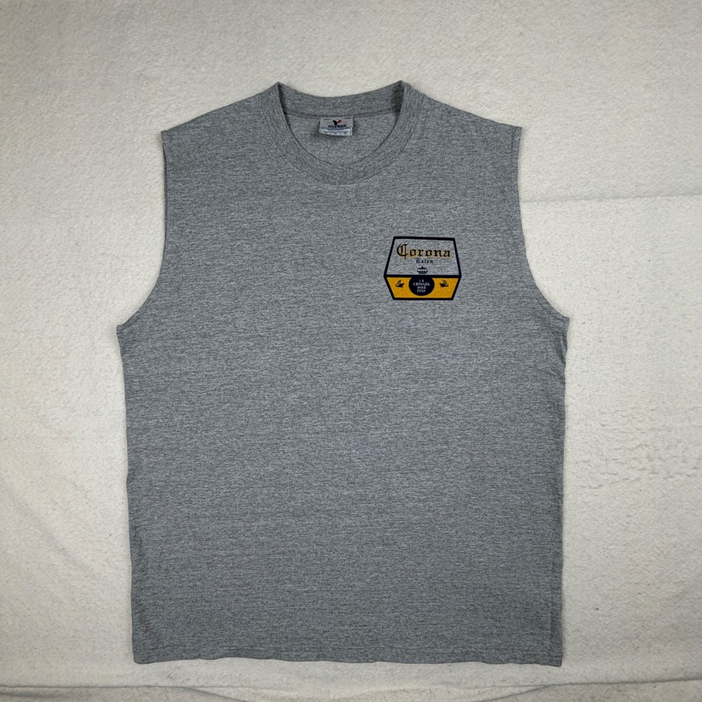 Yazbek Mens Corona Extra Save Water Drink Beer Sleeveless T-Shirt Gray Large